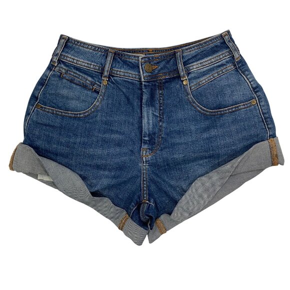 PILCRO Blue High-Waisted Jean Shorts with Frayed Hem - Picture 4 of 10